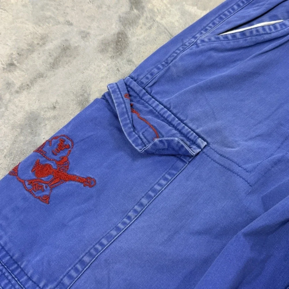 True Religion Cargo Pants Mens 40 Blue Good Embroidered Buddha Wide Leg Baggy